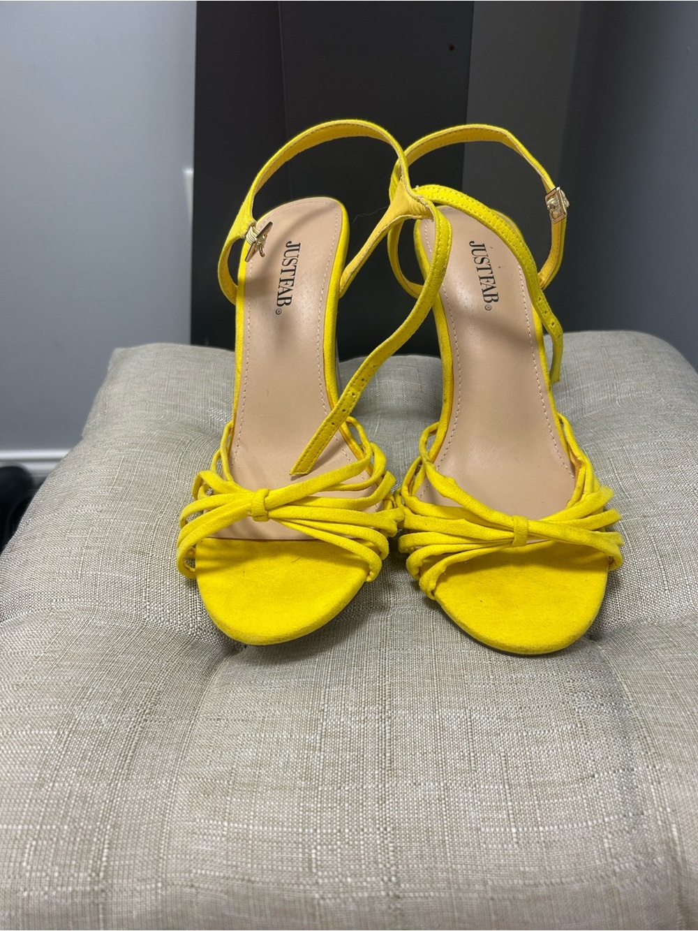JustFab Bright Yellow Knotted Strappy Heels